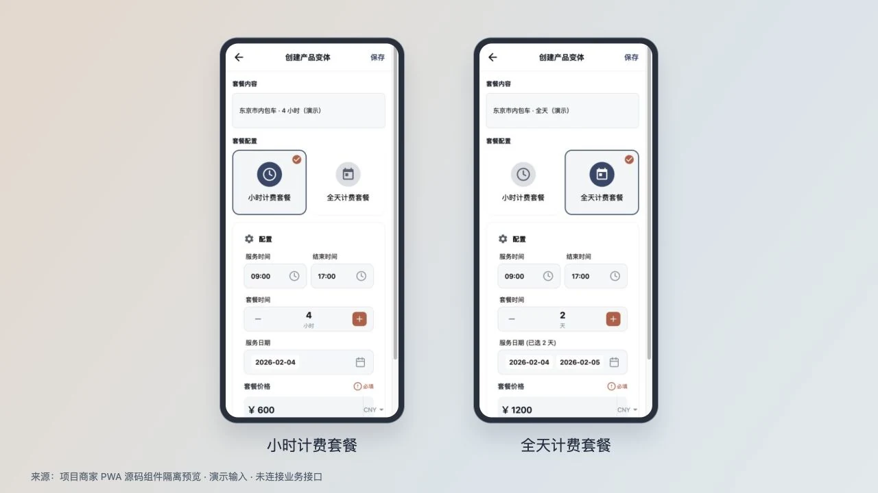 与行商家端小时与全天套餐配置源码预览