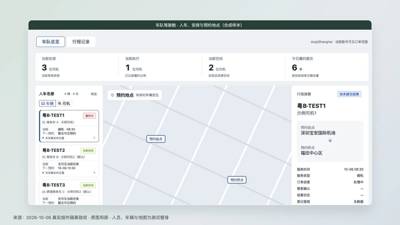 专属管家 PC 车队驾驶舱真实组件匿名验证截图局部
