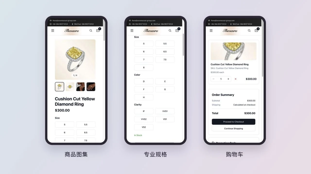 Theoaura 手机端商品规格和购物车展示